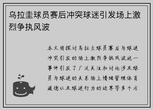 乌拉圭球员赛后冲突球迷引发场上激烈争执风波 乌拉圭球员赛后冲突球迷引发场上激烈争执风波